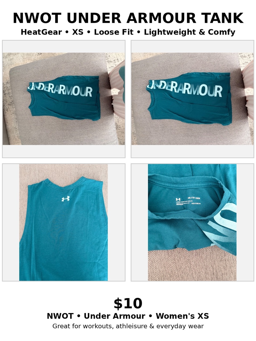 Under Armour Teal Girls' Tank Top with White Logo